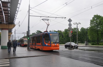 Один из новых трамваев в Москве